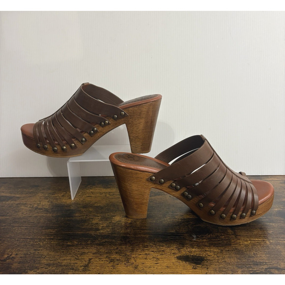 Johnston‎ & Murphy Strappy Platform Clog Sandals Sz 9.5M Brown Studs Open Toe - Picture 1 of 13
